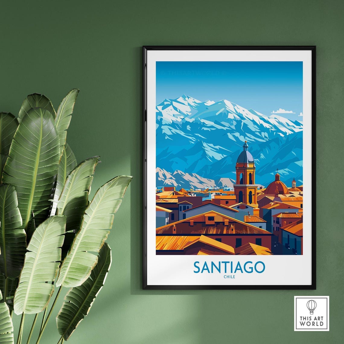 Santiago Chile City Rooftops Snowcapped Andes Peak Art Poster - Image 2