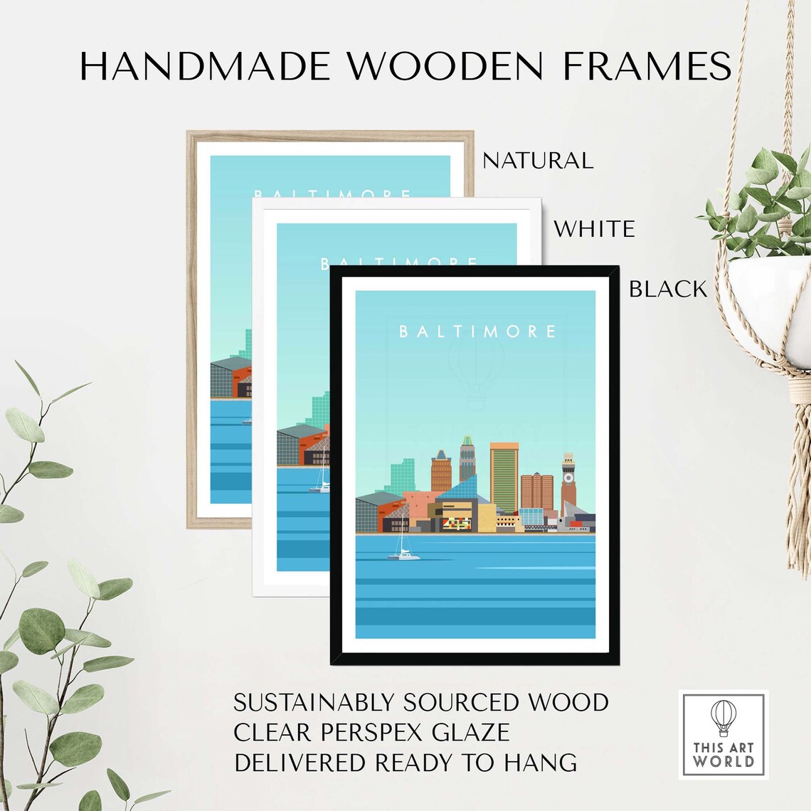Baltimore Maryland Skyline Travel Poster, Art Print - Image 2