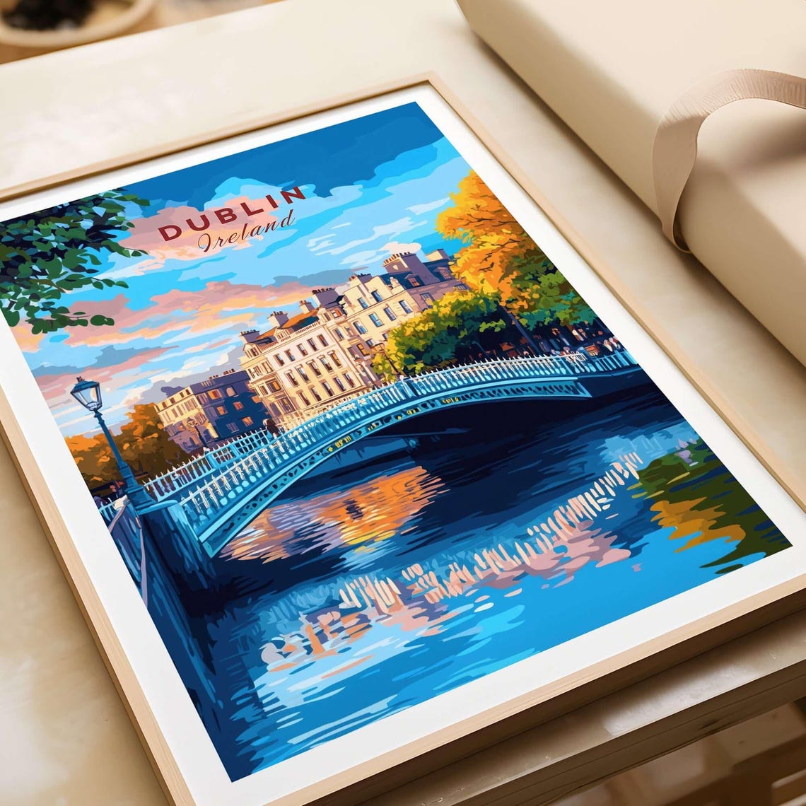 Dublin Ireland Halfpenny Bridge Sunset Vintage Travel Poster - Image 3