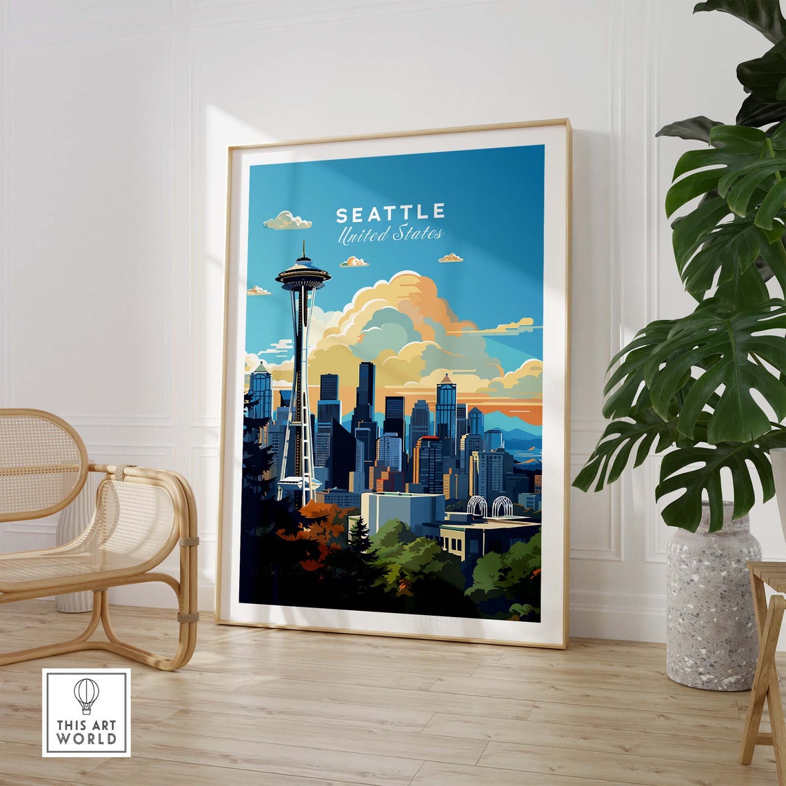 Seattle United States Space Needle Skyline Sunset City Poster - Image 3