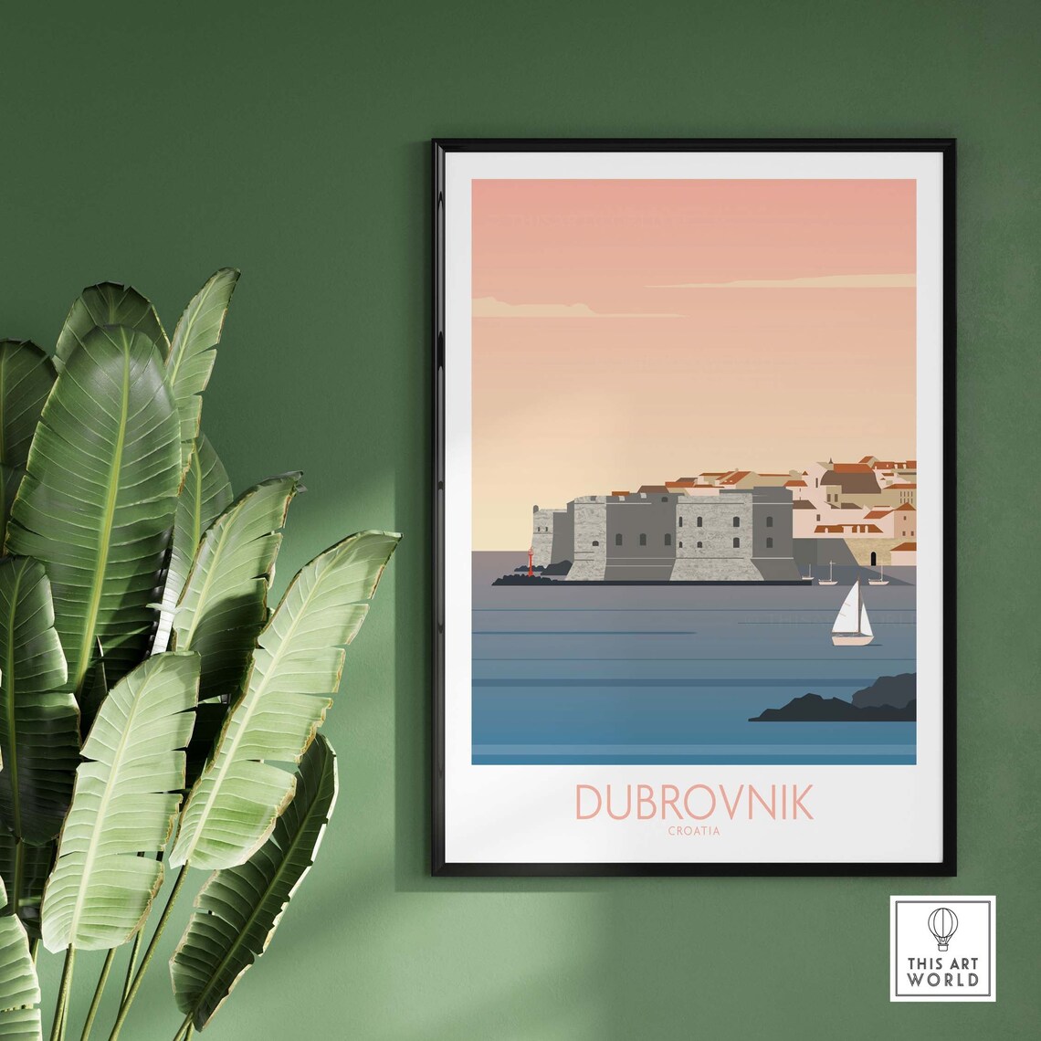 Dubrovnik Croatia Old Town Walls Adriatic Sunset Travel Poster - Image 2