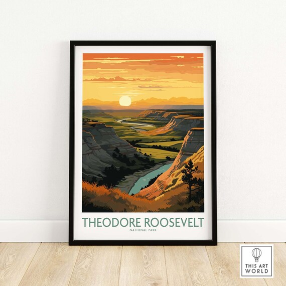 Theodore Roosevelt National Park Golden Badlands Evening Poster