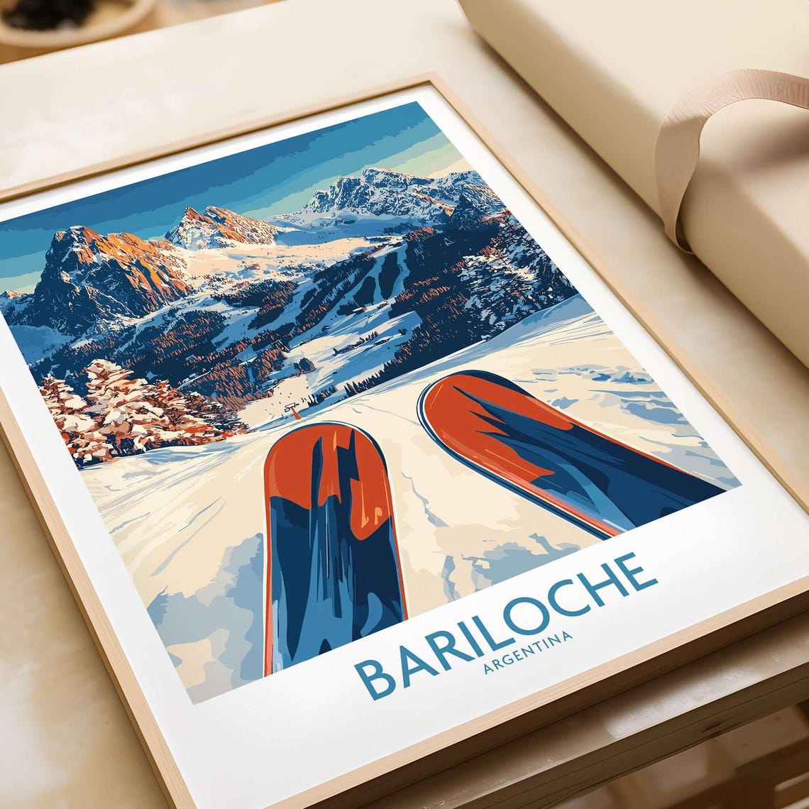 Bariloche Argentina Skier POV Snowy Mountain Ski Travel Poster