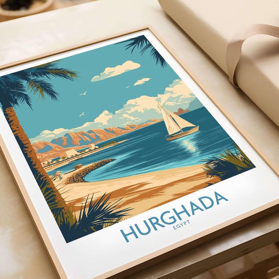 Hurghada Egypt Poster Red Sea Shoreline Vintage Travel Art Coastal Home Accent Framed And Unframed Print Luxury Matte Paper