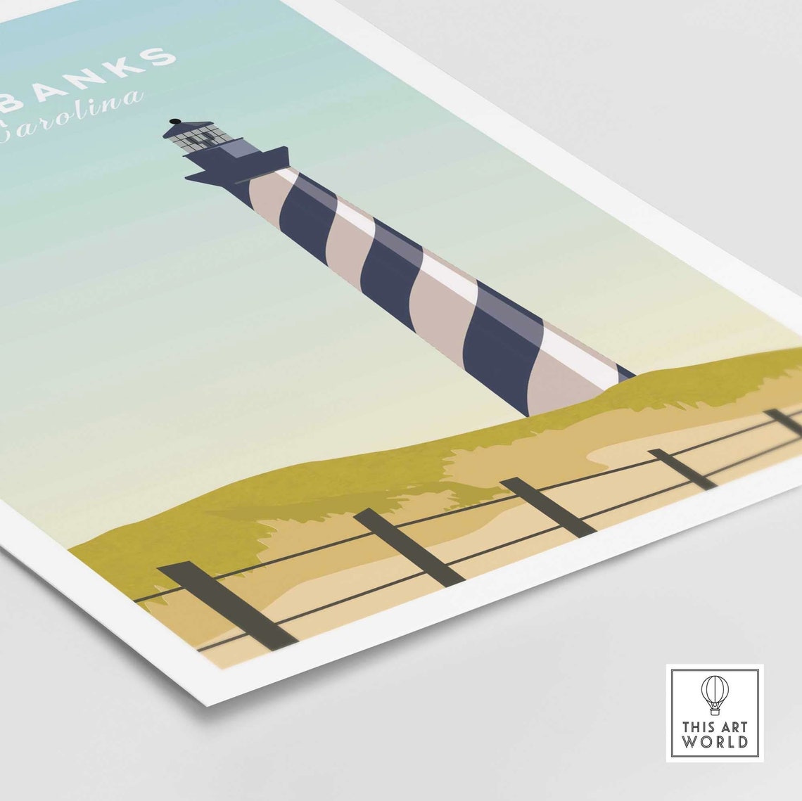 Outer Banks North Carolina Striped Lighthouse Dunes Fence Poster - Image 4