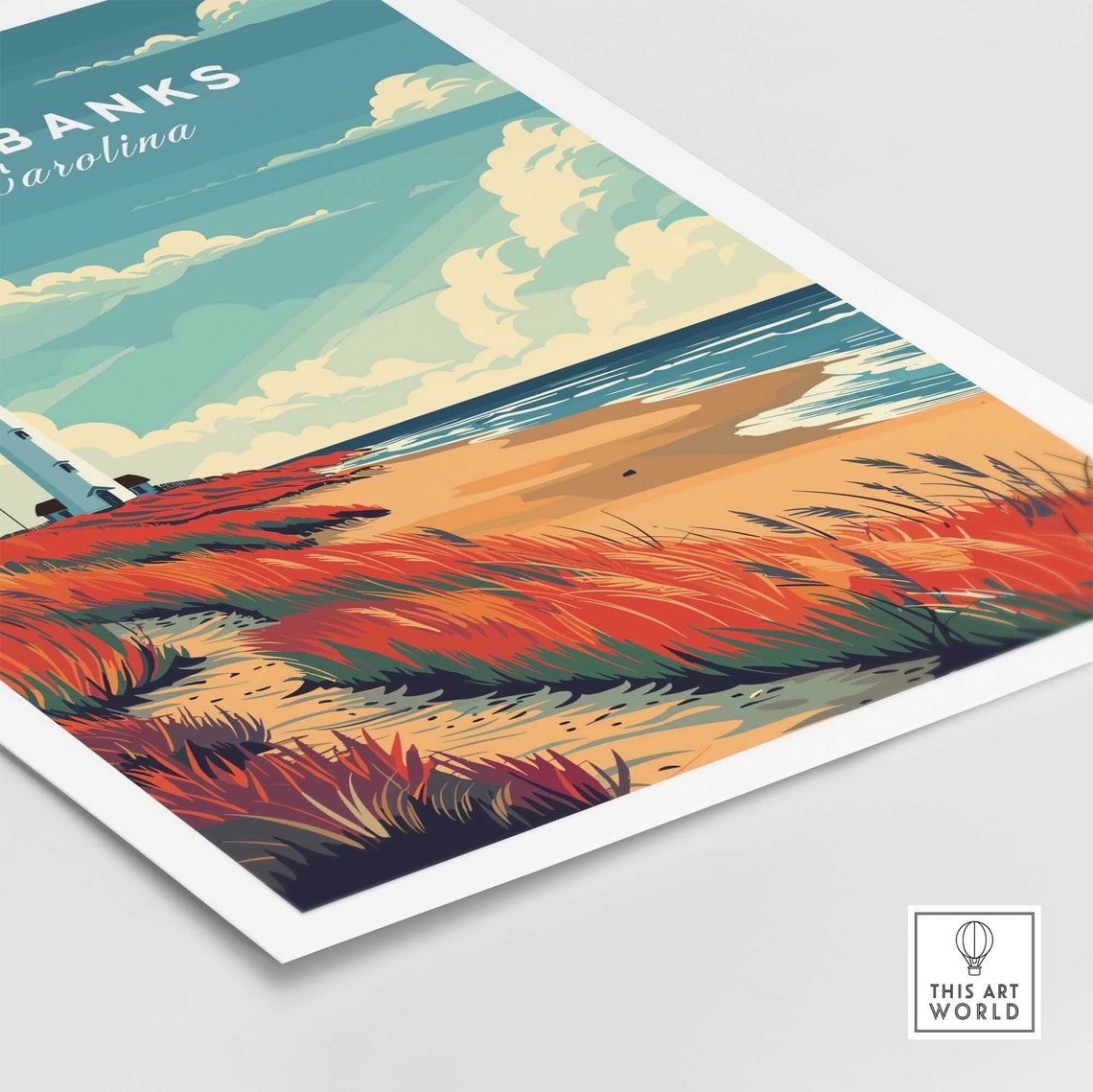 Outer Banks North Carolina Beach Red Dune Grass Lighthouse Poster - Image 4