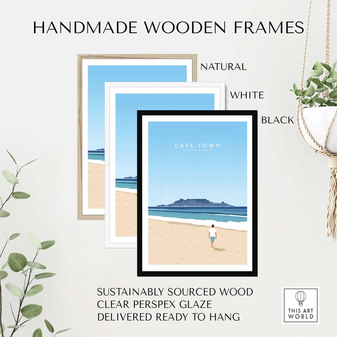 Cape Town South Africa Table Mountain Beach Minimalist Travel Poster - Image 2