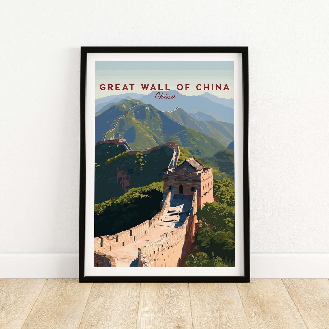 Great Wall of China Aerial Ridge Poster with Winding Wall Over Hills
