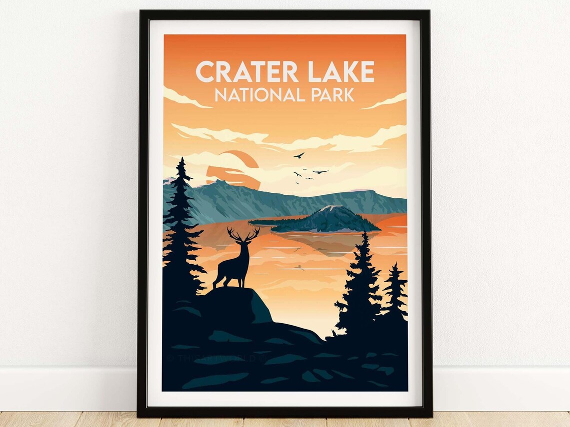 Crater Lake National Park Poster, Oregon Travel Print