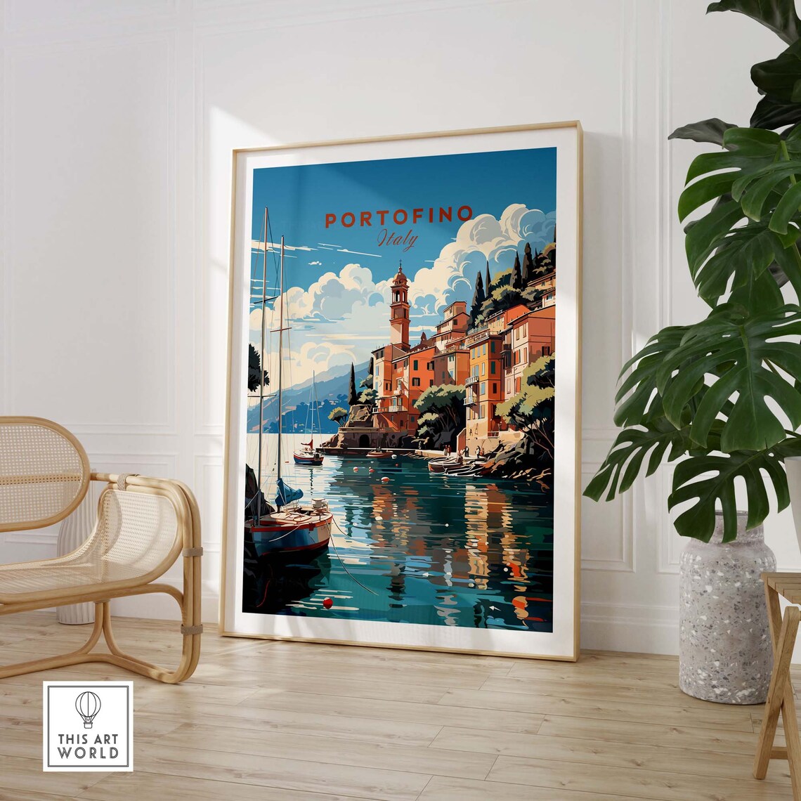 Portofino Italy Harbor Sailboats Waterfront Village Travel Poster - Image 3