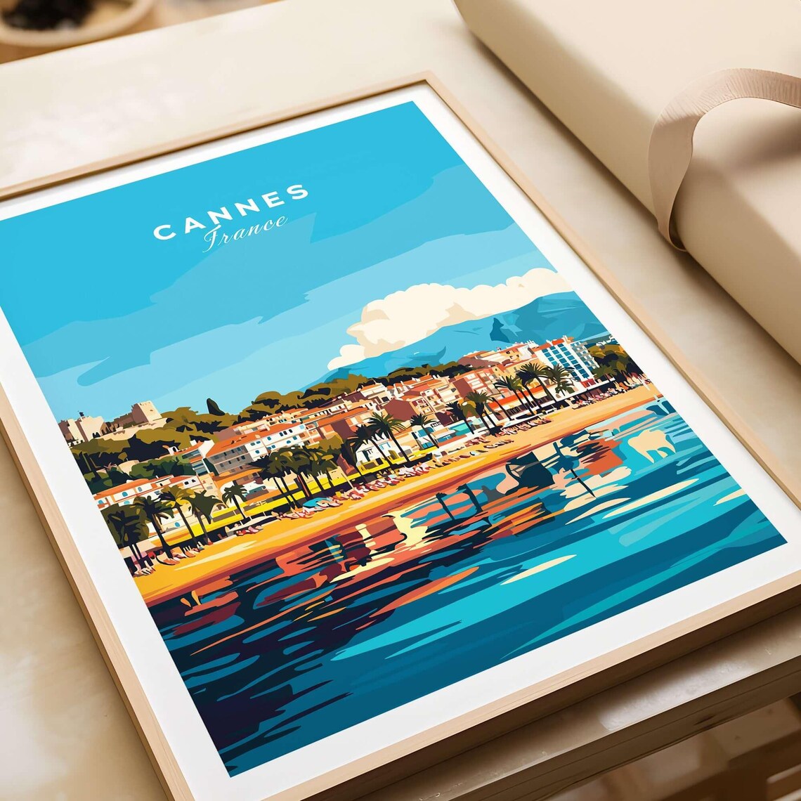 Cannes France Golden Beach Promenade Palm Trees Sea Travel Poster - Image 4