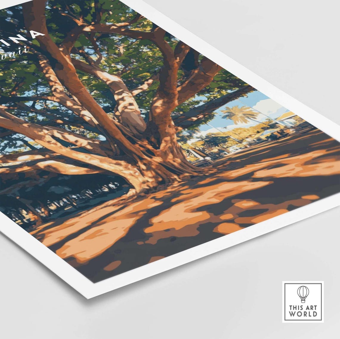 Hawaiian Lahaina Travel Poster, Iconic Banyan Tree - Image 5
