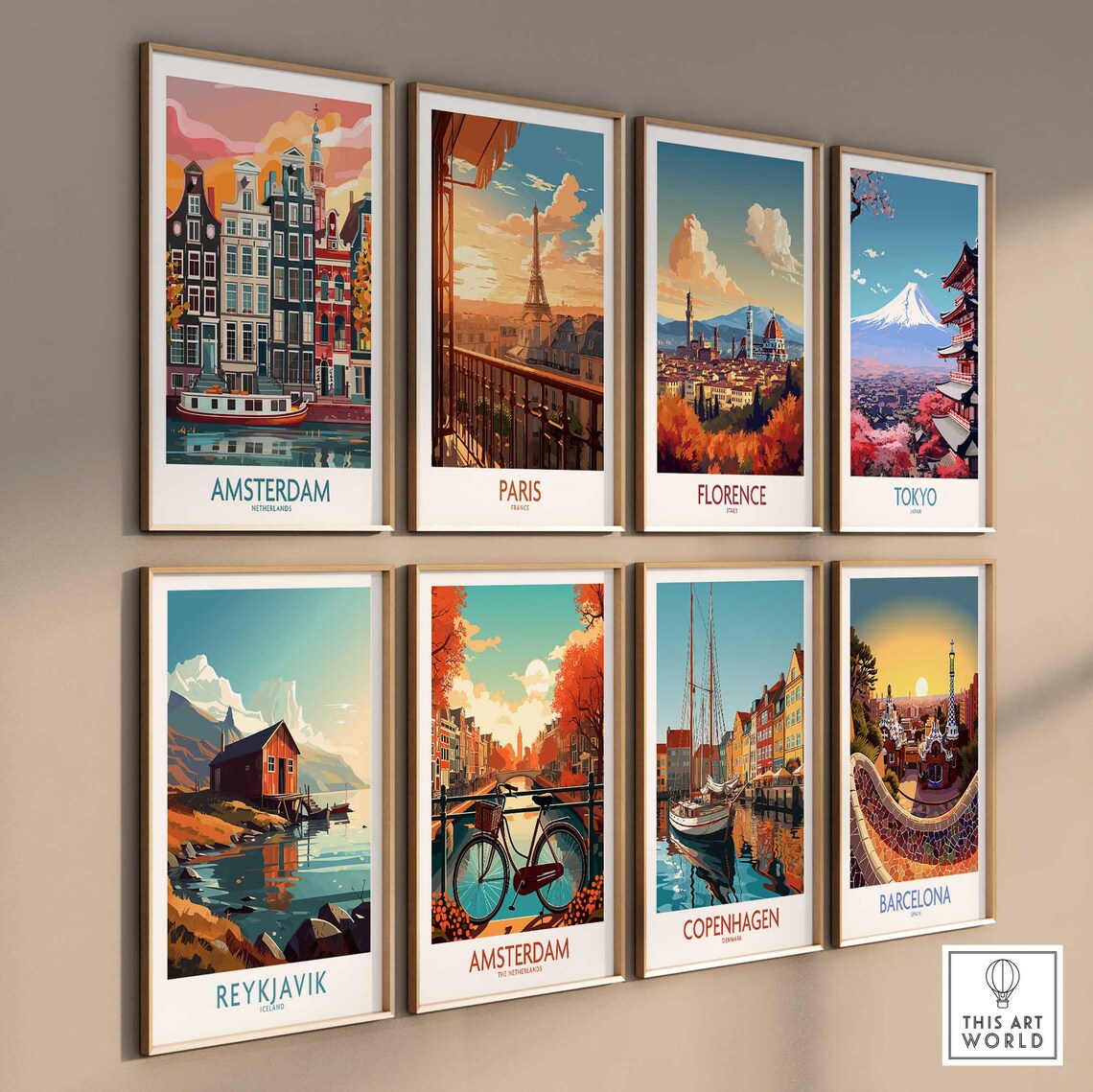 Amsterdam Netherlands Canal Houses Houseboat Sunset Travel Poster - Image 3