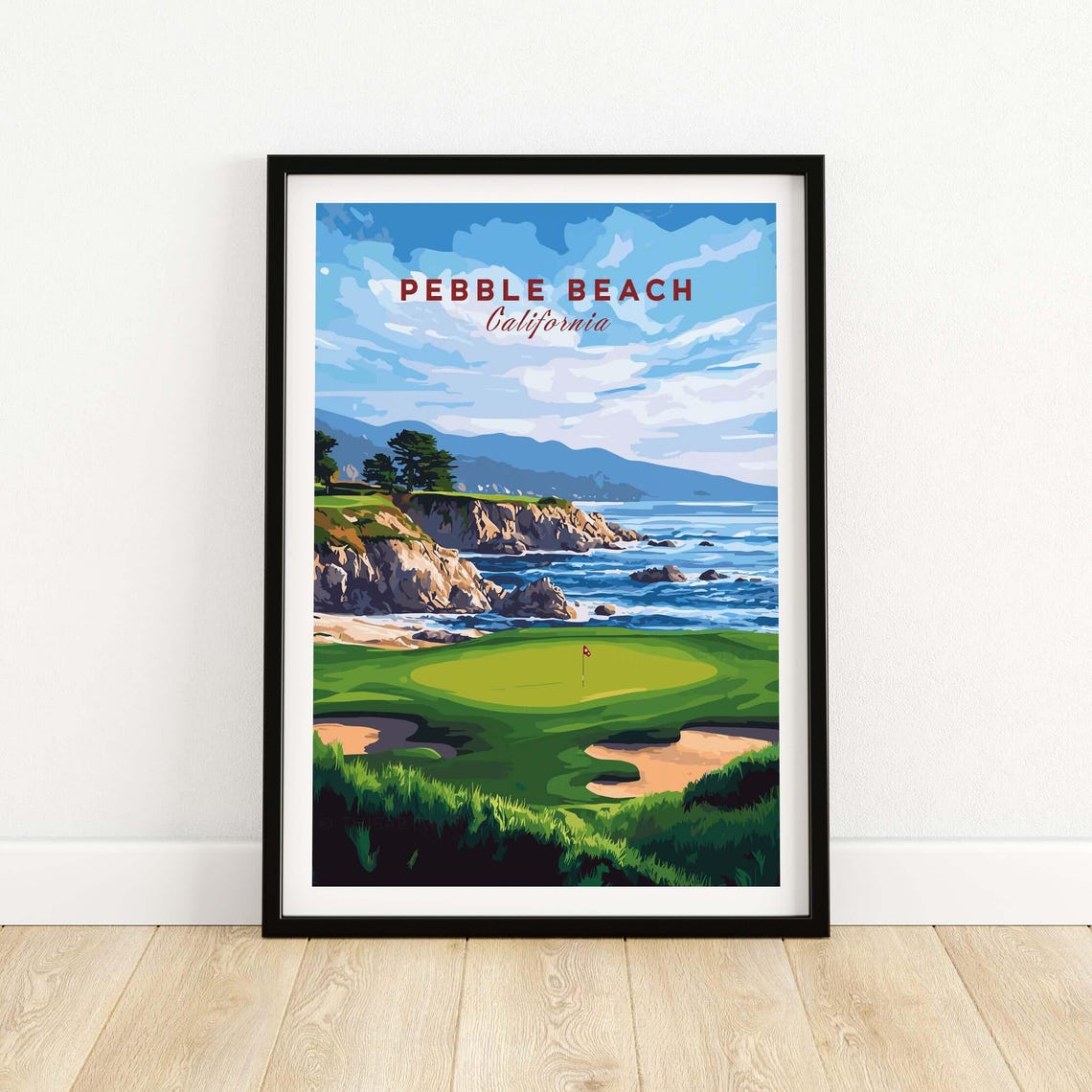 Pebble Beach California Cliffside Golf Course Ocean Travel Poster
