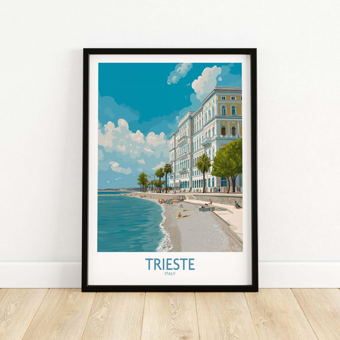 Trieste Italy Adriatic Seafront Promenade Beach Vintage Travel Poster