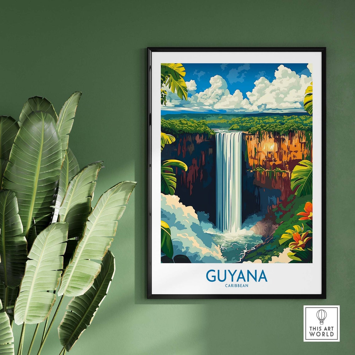Guyana Caribbean Waterfall Cliffs Jungle Mist Tropical Poster - Image 2