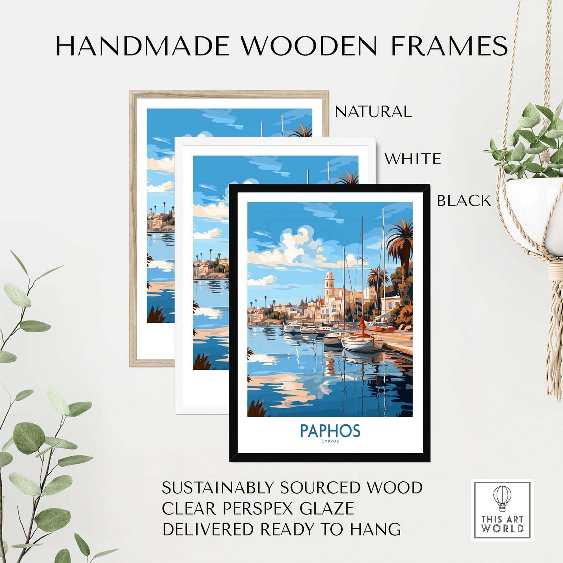 Paphos Cyprus Sunny Harbor Sailboats Palm Trees Tower Poster - Image 4