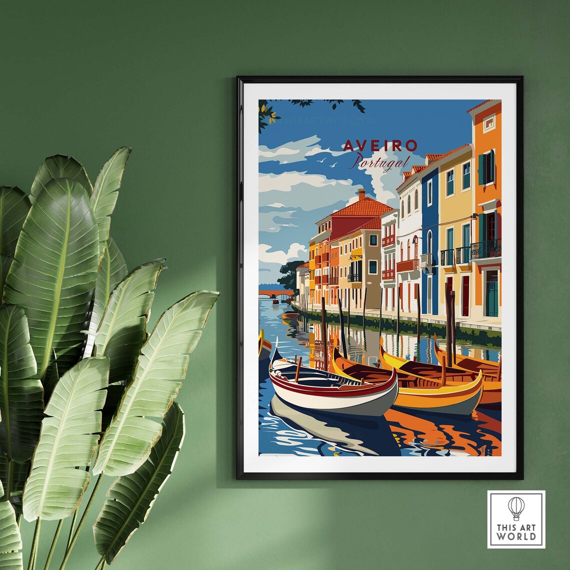 Sunny Aveiro Portugal Canal Boats Colorful Houses Retro Poster - Image 2