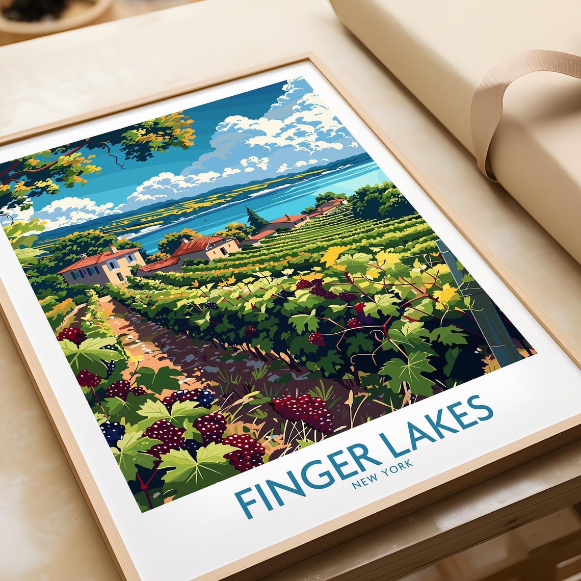 Finger Lakes New York Vineyard Grapes Close-Up Travel Poster
