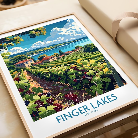 Finger Lakes New York Vineyard Grapes Close-Up Travel Poster