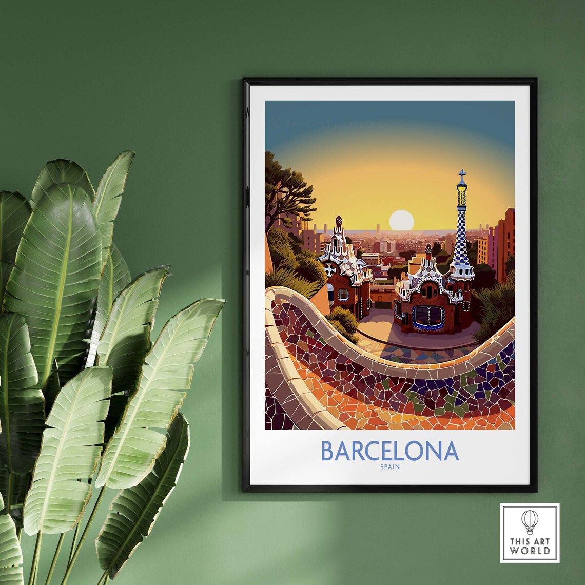 Barcelona Park Guell Travel Poster, Europe Art Print - Image 2
