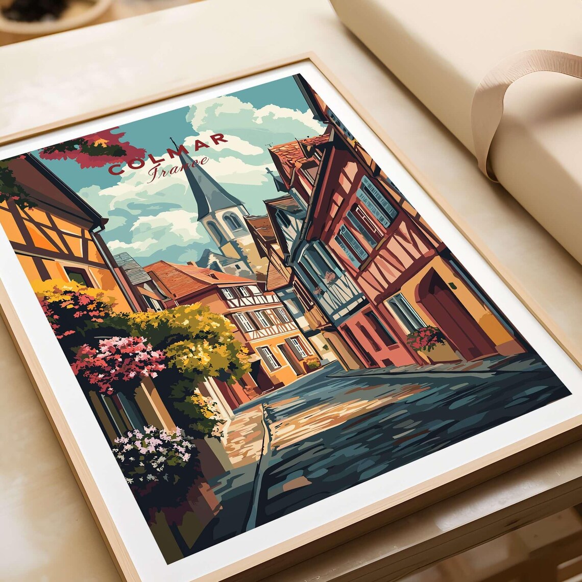 Colmar France Half Timbered Old Town Street Church Travel Poster - Image 4