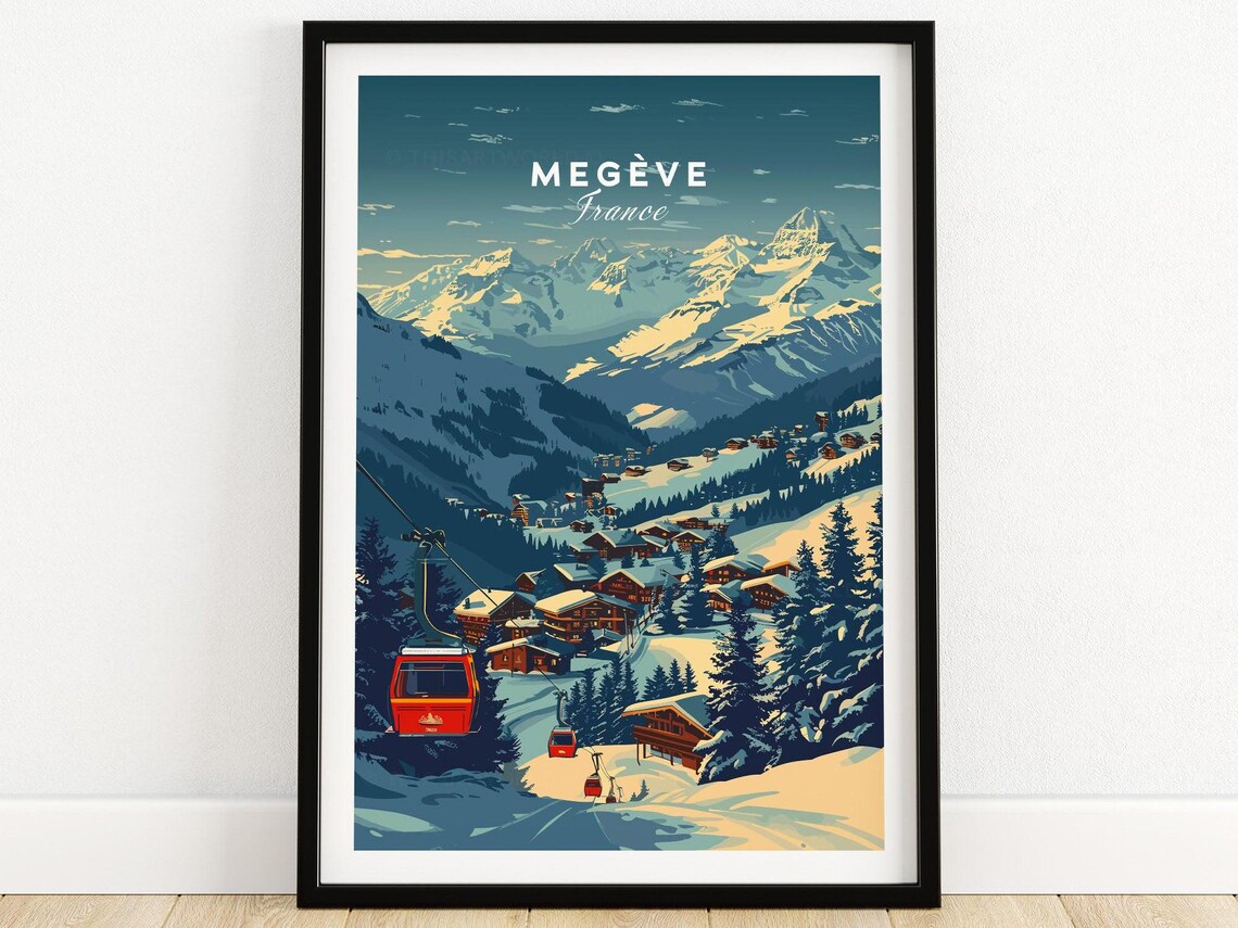 Megve Ski Art Print, France Chalet Decor