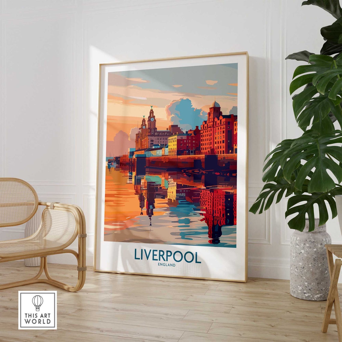 Liverpool England Skyline Sunset Water Reflections Golden Poster - Image 2