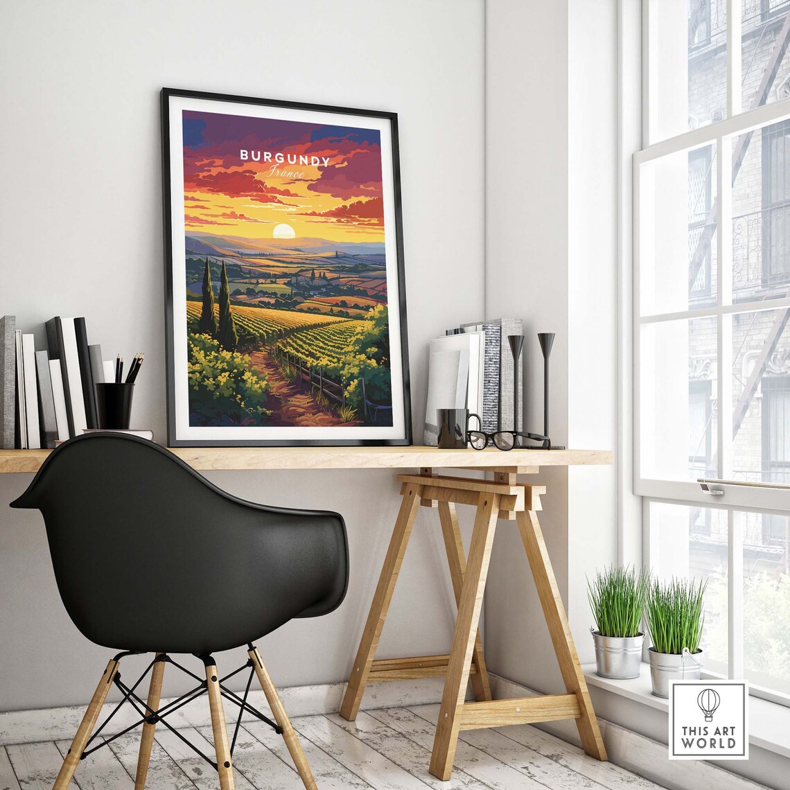 Burgundy France Wine Country Vineyard Sunset Scenic Art Poster - Image 4