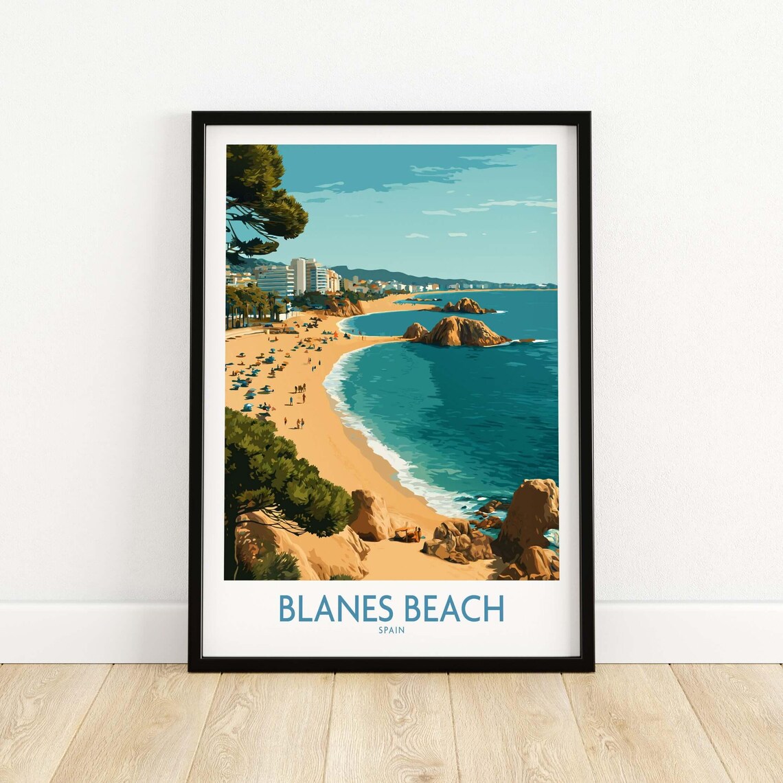 Blanes Beach Travel Poster, Spain Coastal Art
