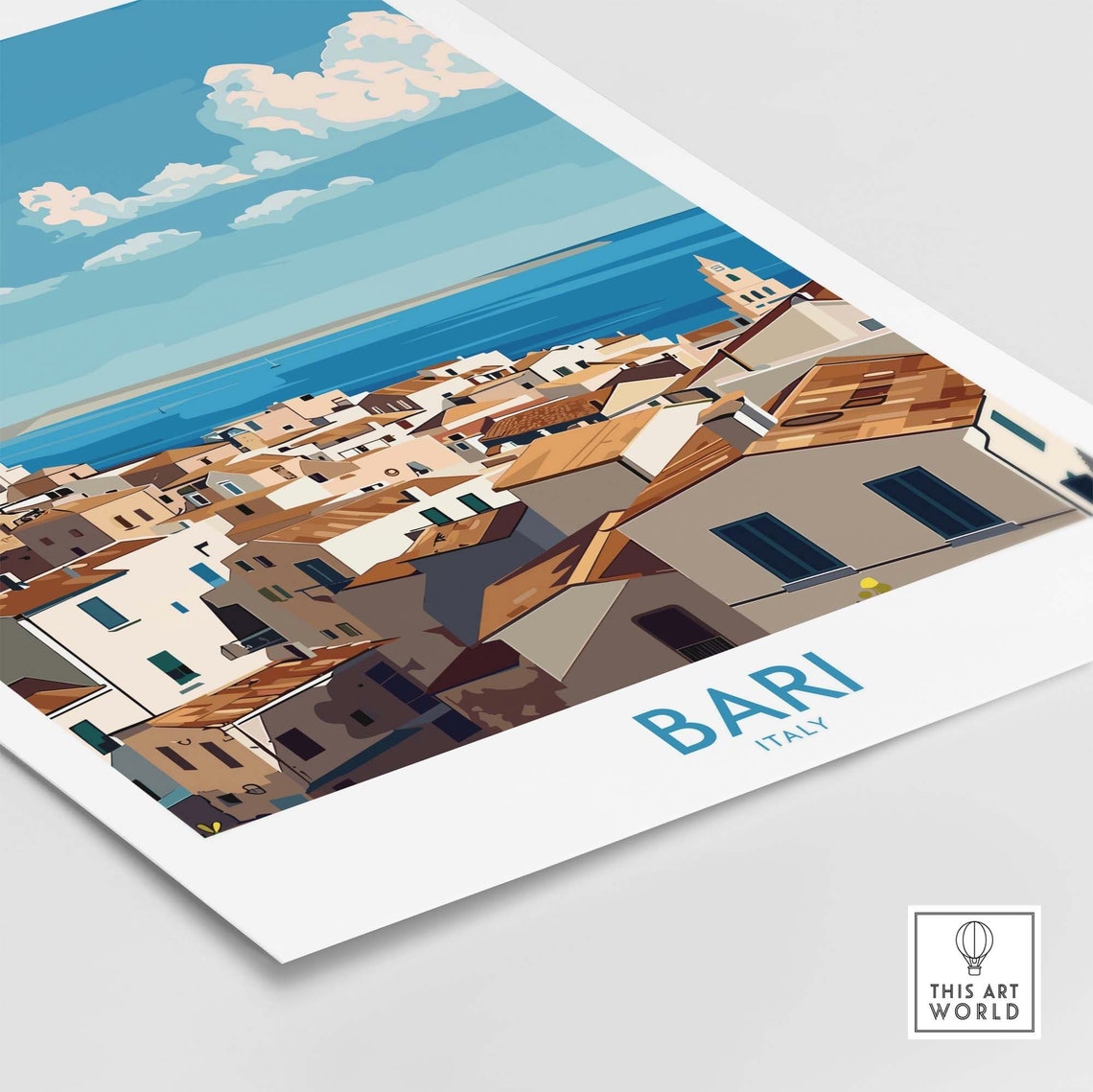 Bari Italy Rooftop Panorama Over Sea White Town Travel Poster - Image 4