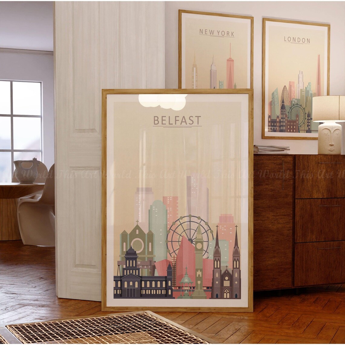 Belfast Skyline Travel Poster, Cityscape Wall Art - Image 3