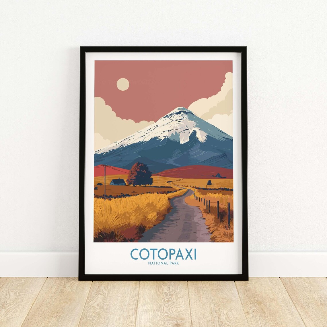 Cotopaxi National Park Ecuador Volcano Road Pink Sky Travel Poster
