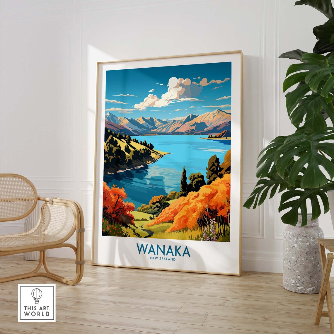 Wanaka New Zealand Autumn Lake Mountain Landscape Travel Poster - Image 3