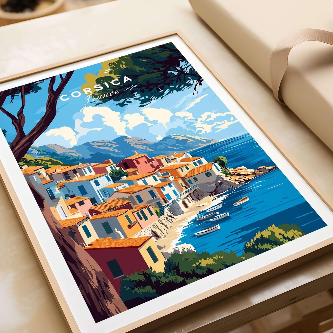 Corsica France Harbor Village Boats Mountains Coast Travel Poster - Image 4