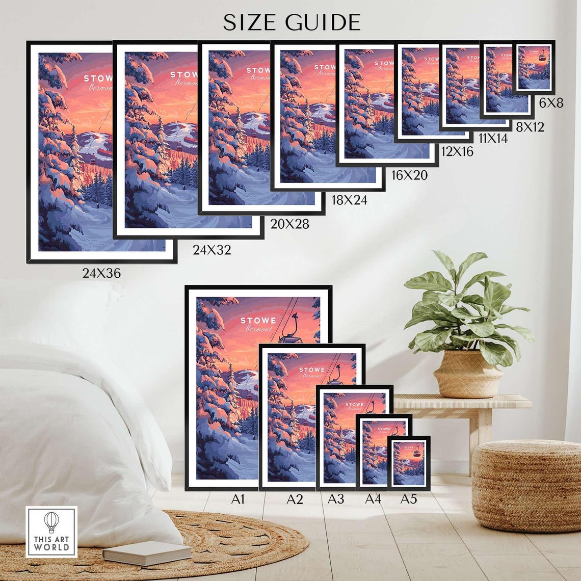 Stowe Ski Resort, Vermont Winter Sports Art Print - Image 2