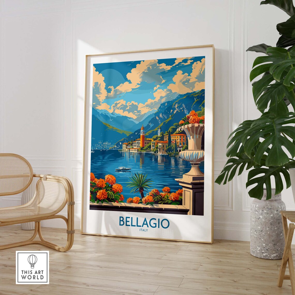 Bellagio Italy Flower Terrace Overlooking Lake Como Shore Poster - Image 2