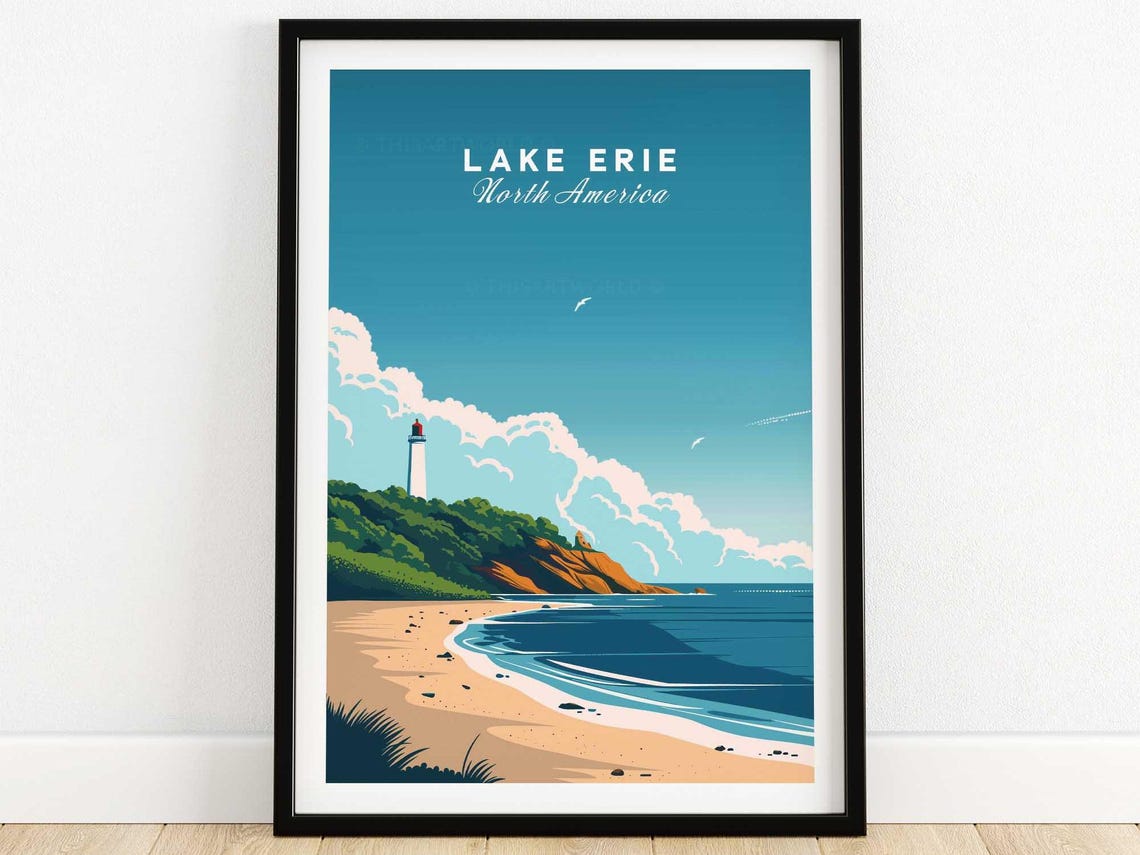 Lake Erie Poster Travel Print Wall Art Lake Erie Poster Gift Home Decor Lake Erie Art Lover Lake Erie Gift Artwork