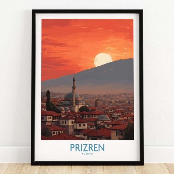Prizren Kosovo Art Print Sinan Pasha Mosque Sunset Historic Cityscape