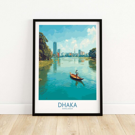 Dhaka Bangladesh River Boat Skyline Daytime Travel Decor Poster