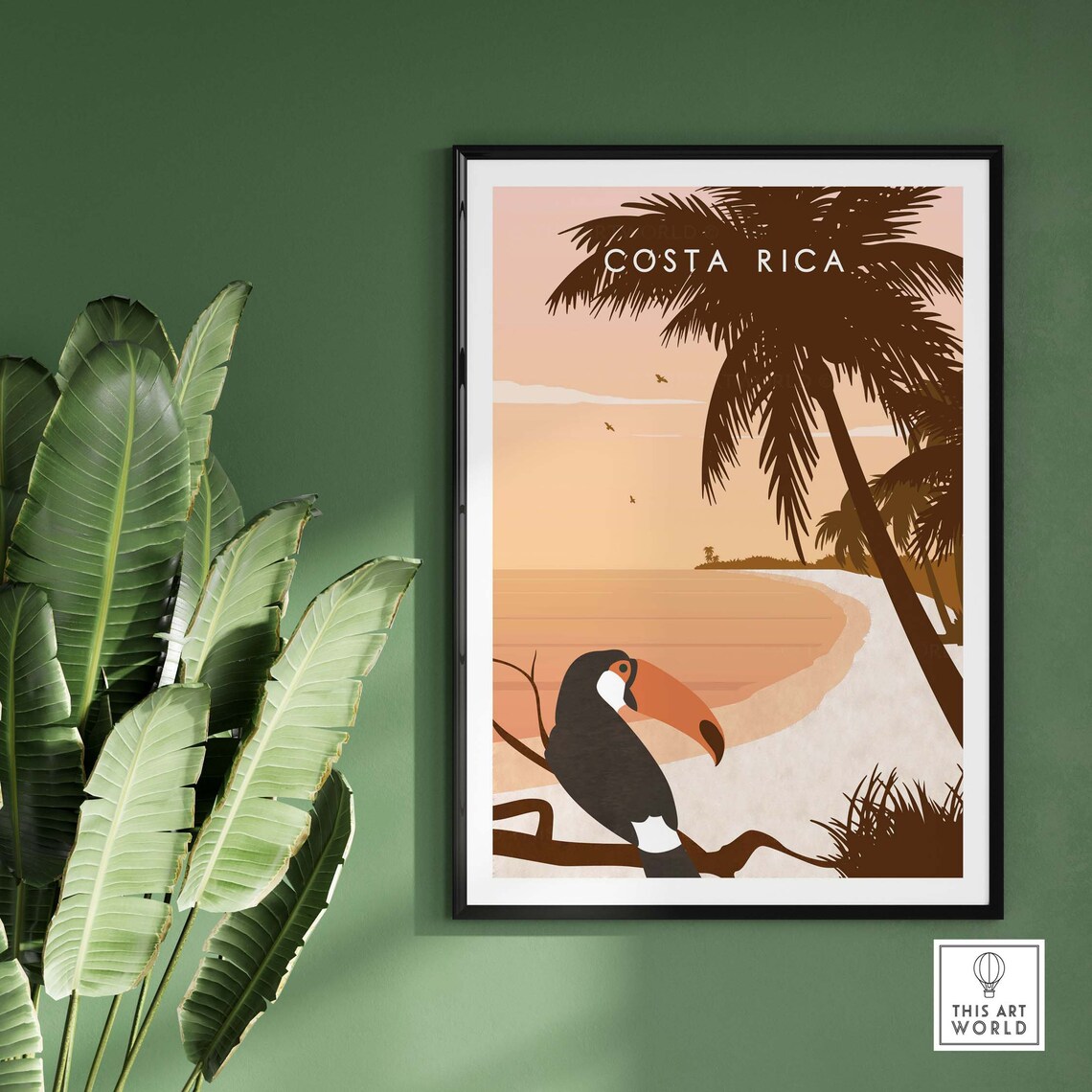 Costa Rica Travel Poster, Tropical Beach Jungle Art - Image 3