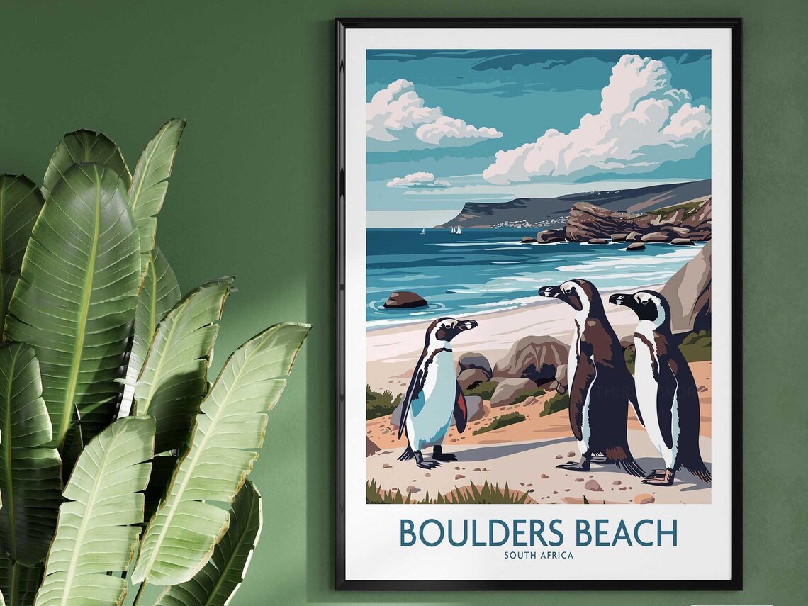 Boulders Beach South Africa Travel Poster, Wall Art Print