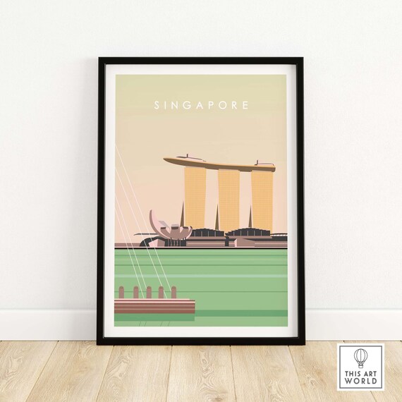 Singapore Skyline Travel Poster Print, Asia Home Decor