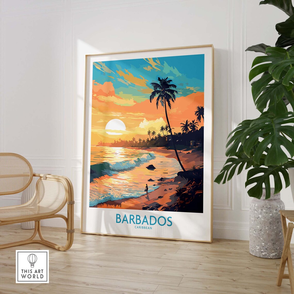 Barbados Sunset Travel Poster, Island Wall Art - Image 3