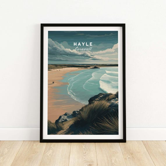 Hayle Cornwall Coastal Print Seaside Cliffs Art Beach Wall Decor Ocean Landscape Nautical Gift Highquality Illustration