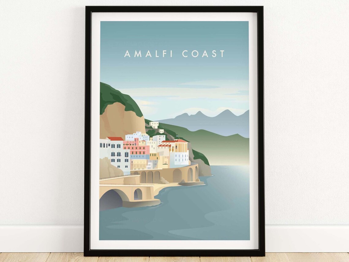 Amalfi Coast Travel Poster, Italy Coast Wall Decor