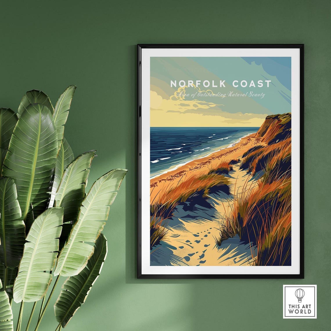 Retro Norfolk Coast England Beach Dunes Sunset Cliffs Poster - Image 2