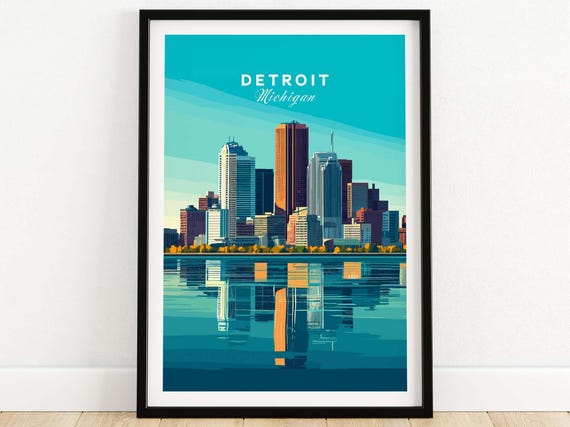 Detroit Wall Art Poster Detroit Art Print Michigan Living Room Wall Decor Artwork Gift Framed Print Or Unframed Poster Detroit Illustration