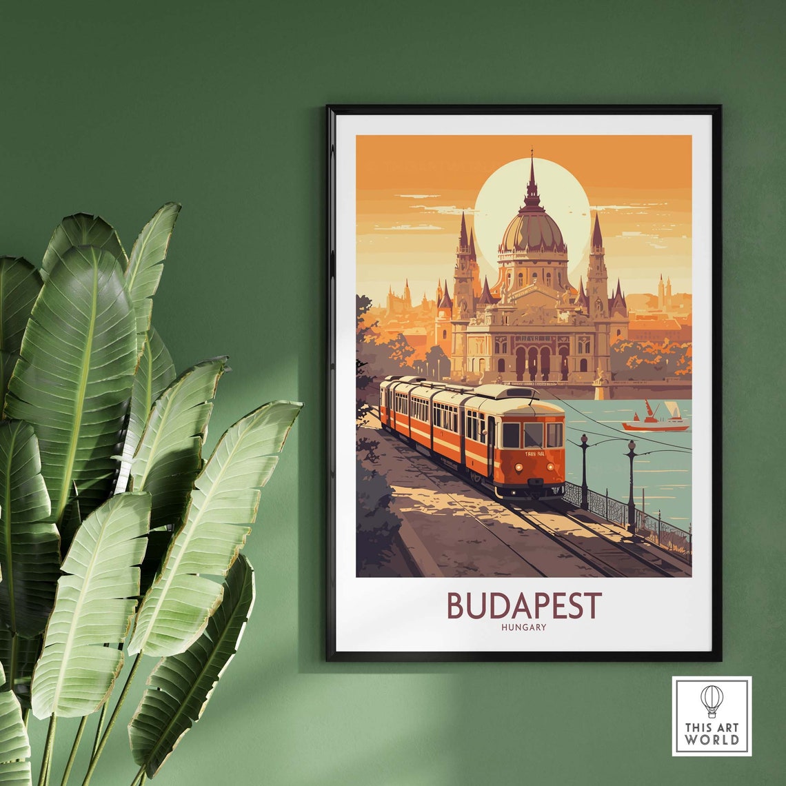 Budapest Hungary Parliament Tram Danube Sunset Travel Poster - Image 2