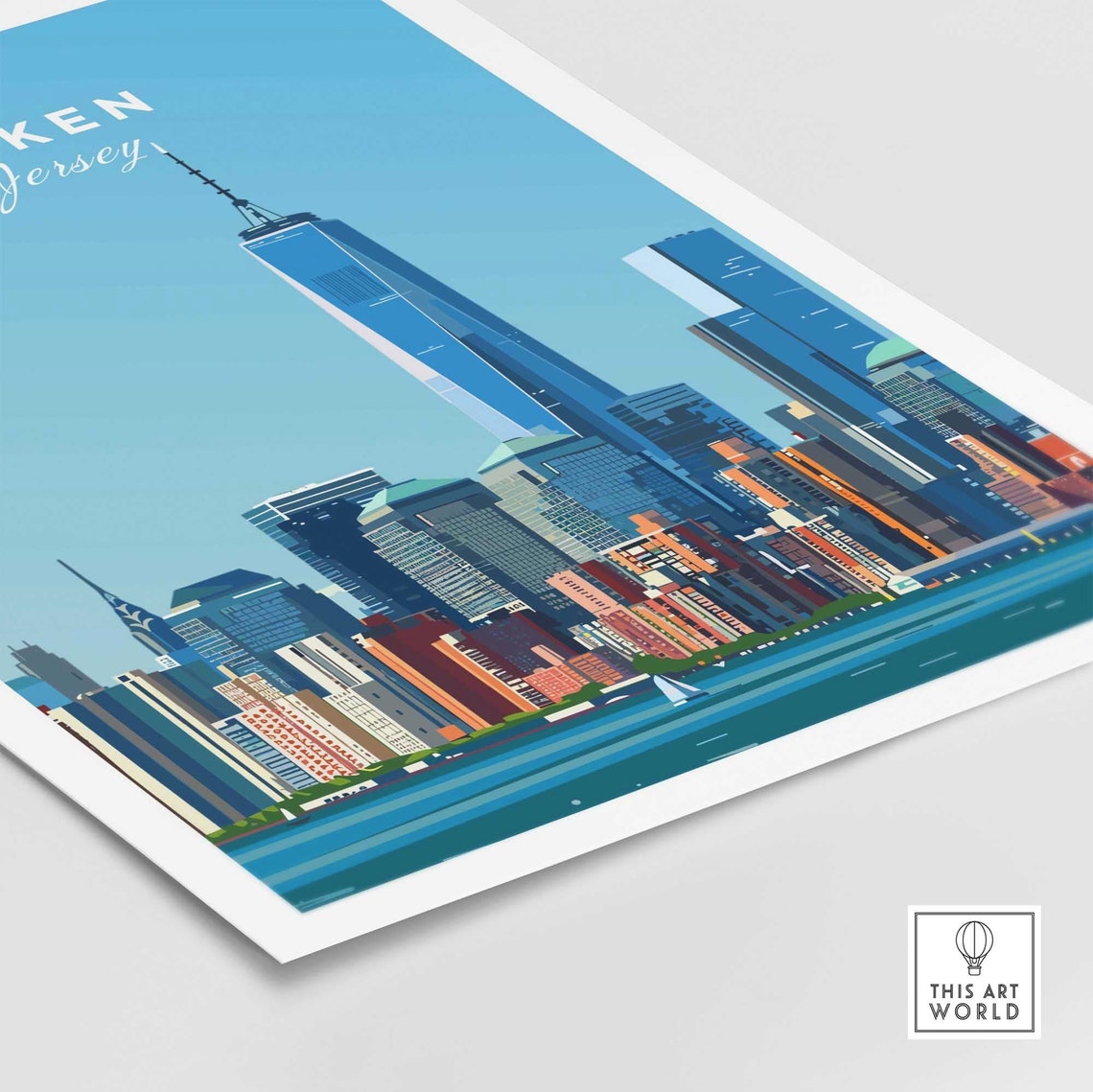 Hoboken New Jersey Manhattan Skyline Hudson River Travel Poster - Image 4